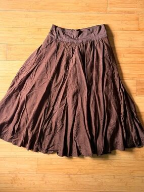 Brown Floral Jacquard Midi Skirt | Cottagecore Romantic Flowy Earth